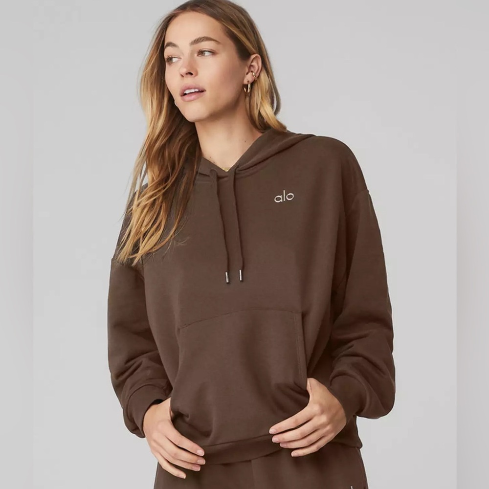 Alo YOGA Hoodie espresso brown lounge sweatshirt drawstring nwt small - Picture 2 of 9